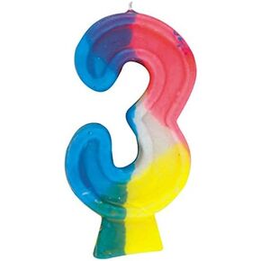 Vibrant Number "3" Rainbow Birthday Candle - 2.75" (1 Pc) - Perfect for Memorable Third Birthday Celebrations