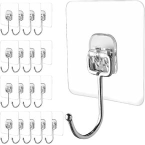 Wall Hooks for Hanging 44lb(Max) Heavy Duty Self Adhesive Hooks 18 Pack Transparent Waterproof Sticky Hooks for Keys Bathroom Shower Outdoor Kitchen Door Home Improvement Utility Hooks