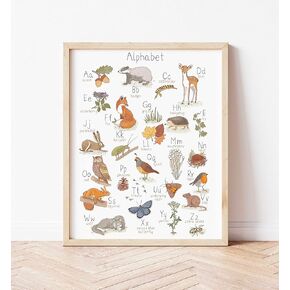 Retro Metal Tin Sign 8 X 12 Inches Woodland Alphabet Poster Woodland Animals Nursery Wall Art Montessori ABC Poster Nursery Alphabet Kids Room Woodland Nursery Decor Home Decoration Art Poster