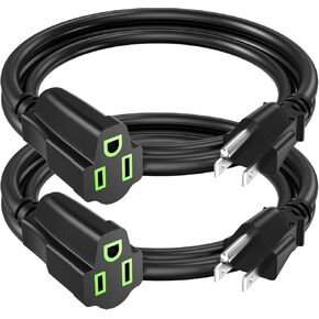 Power Extension Cord 0.5FT/6Inch(2 Pack), Short 3 Prong Electric Extension Cable Outlet Saver, Single Outlet, Heavy Duty, Waterproof, Flexible, 16 AWG, 13A 125V, Extender Wires with 15 Cable Ties