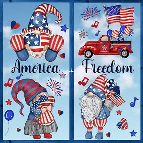 Whaline 106Pcs 4th of July Window Clings Watercolor American Flag Gnome Firework Truck Window Stickers Double-Sided Reusable Window Decals for Patriotic Independence Day Home Party Decor, 6 Sheet
