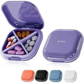 Small Pill Case, Pill Box, Travel Pill Container, Portable, Pocket Pill Case for Purse, Mini Pill Organizer for Medicine, Cute 5 Colors (Purple)
