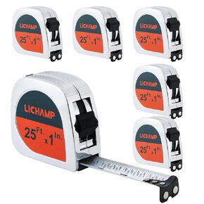 LICHAMP Tape Measure 25 ft with Magnetic, 6 Pack Bulk Easy Read Chrome Measuring Tape Retractable with Fractions 1/8, Measurement Tape 25-Foot by 1-Inch, Square