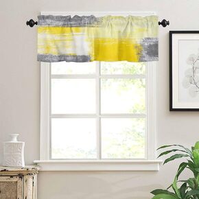 Yellow Art Graffiti Window Valances Oil Painting Style Decor, Abstract Geometric Light Filtering Kitchen Window Treatments, Short Rod Pocket panel Curtains, Valances for Bedroom Windows 54x18 Inch