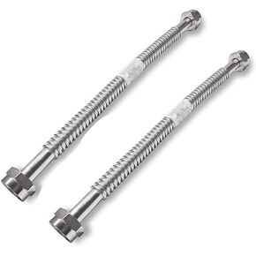 2 Pack Heavy Duty Durable Stainless Steel Corrugated Water Flex Connector with Extra Thick Washers for Water Heater and Water Softener (24x1 FIP)
