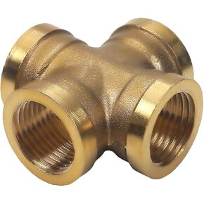 Yinpecly Brass Cross Pipe Fitting 1/2 PT Female Thread 4 Way Coupling Connector for Connect Pipes Water Fuel Oil Inert Gases Brass Tone 1pcs