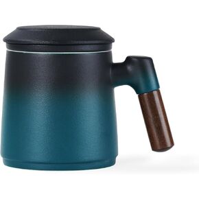 Ohtomber Tea Cup with Tea Infuser and lid for Loose Leaf Tea, 12oz Ceramic Tea Cup with Fine Mesh Tea Strainer, Wood Handle Loose Leaf Tea Steeper Coffee Mug, Tea Diffusers Filter Mug, Birthday Gifts