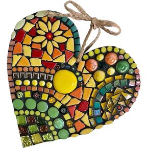 Home Decor Mosaic Heart Ornament Resin Heart Shaped Hanging Pendants Front Door Wreath Welcome Sign Mexican Wall Decorations for Wedding Front Door Window Vintage Decor