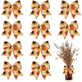 ALIBBON 10 Pcs Fall Bows for Wreath, Thanksgiving Wreath Bows, Orange Flower Pumpkin Bows, Wreath Ornaments Fall Decor, Decorative Small Burlap Bows for Thanksgiving Dinner Party Supplies