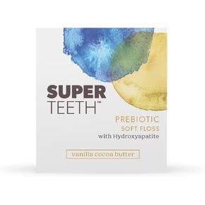 SuperTeeth Prebiotic Soft Floss with Hydroxyapatite | Expanding Dental Floss | for Adults and Kids | Oral Health | Plaque Removal | Xylitol | Vanilla Cocoa Butter | Teflon-Free | 30 Yards in 1 Spool