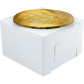 12" Combo Box Set - 12x12x6 White Cake Box with 12" Gold Round Drum 1/2"