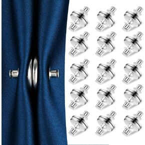 15 Pairs Curtain Magnets Closure Strong Hold Silver Curtain Clips Magnetic Curtain Holder Buckle Pins for Avoid Light Leaking Keep Curtain Closed for Home Bedroom Office Draperies
