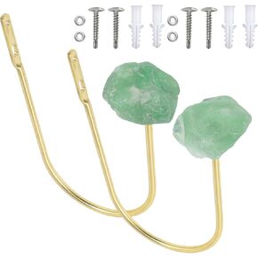 TUMBEELLUWA 2 Pcs U Shaped Curtain Holdbacks with Raw Crystal Stone, Decorative Natural Stone Curtain Drapery Tieback for Home Office Decor, Fluorite