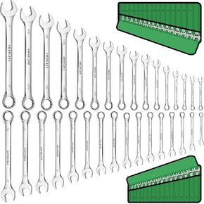 SWANLAKE 32-Piece Combination Wrench Set, SAE and Metric, 1/4"-1" & 7mm-22mm, 12 Point, Chrome Vanadium Steel