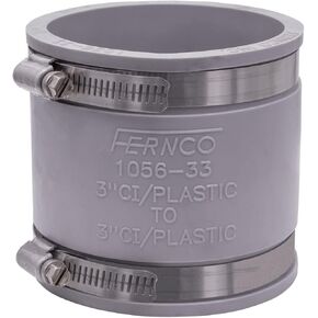 Fernco 1056-33 3-in. Flexible PVC Pipe Coupling for Cast Iron and Plastic Plumbing Connections in Gray