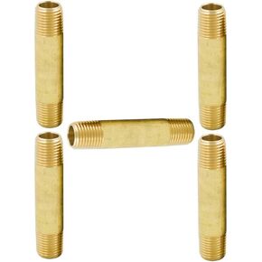 Legines Brass Pipe Fitting Long Nipple, 3/8" NPT Male x 3/8" NPT Male Extender Straight Connector, 1-1/2"Length 1200psi (Pack of 5)