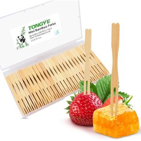 Cocktail Forks Appetizer Forks Mini Charcuterie Forks Toothpick Forks, 3.5" Small Bamboo Fork Tiny Wooden Forks, Little Fruit Food Picks Disposable (100 PCS)