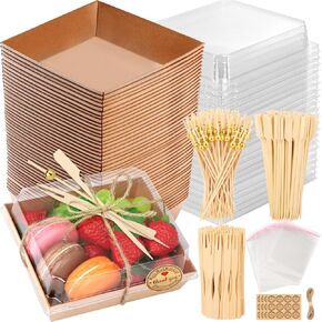 Small Charcuterie Boxes with Clear Lids - 489PCS Paper Mini Charcuterie Boxes Set with 3 Kinds of Cocktail Picks, 5.5Inch Dessert Boxes for Sandwiches, Cake Slice, Desserts, Cookies, Snacks