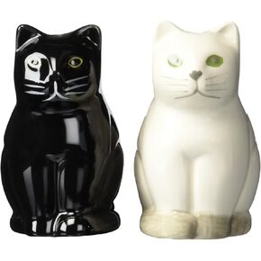 Abbott Collection 27-FELINE Sitting Cat Salt and Pepper Shaker Set, Black/White, 3.25" H