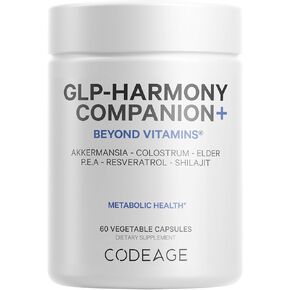 Codeage GLP-Harmony Companion+ Supplement - GLP-1 Agonist Support - Lion's Mane, Pea, Colostrum, Shilajit, Akkermansia, Elder - Gastrointestinal, Digestive & Cognitive Support, Non-GMO - 60 Capsules