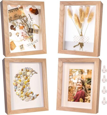 5x7 Shadow Box Frame Small Shadow Box Display Case 4 Pack Natural Wood Picture Frame Glass Surface Internal Depth 0.6 inch for Wall Or Tabletop in Saudi Arabia