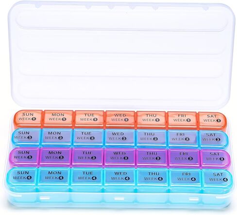 Weekly Pill Organizer(4 Weeks), Monthly Large 28 Days Pill Organizer with Removable 7 Days Pill Box, Daily Pill Cases Medicine Organizer for Fish Oils, Vitamins, Supplements, and Medications in Kuwait