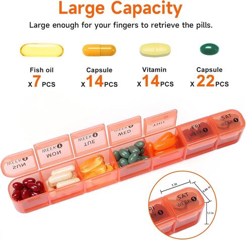 Weekly Pill Organizer(4 Weeks), Monthly Large 28 Days Pill Organizer with Removable 7 Days Pill Box, Daily Pill Cases Medicine Organizer for Fish Oils, Vitamins, Supplements, and Medications in Kuwait