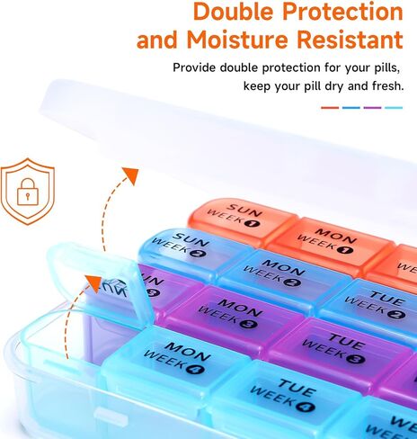 Weekly Pill Organizer(4 Weeks), Monthly Large 28 Days Pill Organizer with Removable 7 Days Pill Box, Daily Pill Cases Medicine Organizer for Fish Oils, Vitamins, Supplements, and Medications in Kuwait