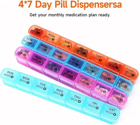 Weekly Pill Organizer(4 Weeks), Monthly Large 28 Days Pill Organizer with Removable 7 Days Pill Box, Daily Pill Cases Medicine Organizer for Fish Oils, Vitamins, Supplements, and Medications in Kuwait