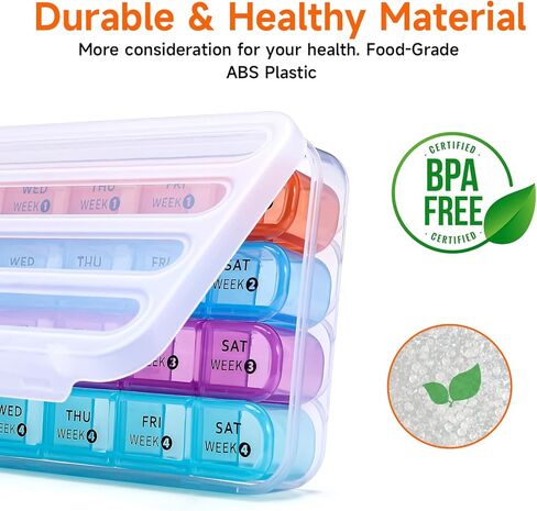 Weekly Pill Organizer(4 Weeks), Monthly Large 28 Days Pill Organizer with Removable 7 Days Pill Box, Daily Pill Cases Medicine Organizer for Fish Oils, Vitamins, Supplements, and Medications in Kuwait