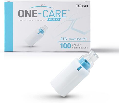 إبر قلم الأنسولين الآمنة ONE-CARE PRO، 31 جرام × 8 مم (5/16 بوصة)، صندوق 100 قطعة in Kuwait