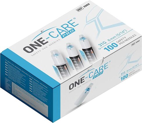 إبر قلم الأنسولين الآمنة ONE-CARE PRO، 31 جرام × 8 مم (5/16 بوصة)، صندوق 100 قطعة in Kuwait