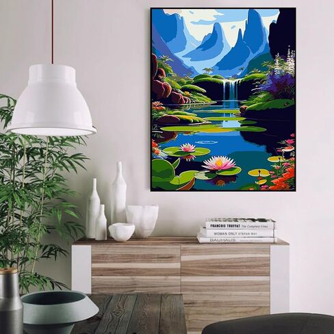 طلاء askkqtx حسب الرقم للبالغين من القماش، طلاء شجرة ملون بالأرقام للبالغين المبتدئين، طلاء ألوان مائية أكريليك للبحيرات حسب الرقم، لوحة زيتية ذاتية الصنع لهدايا ديكور الحائط المنزلي (16 × 20 بوصة). in Kuwait