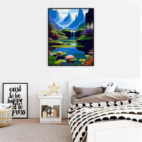 طلاء askkqtx حسب الرقم للبالغين من القماش، طلاء شجرة ملون بالأرقام للبالغين المبتدئين، طلاء ألوان مائية أكريليك للبحيرات حسب الرقم، لوحة زيتية ذاتية الصنع لهدايا ديكور الحائط المنزلي (16 × 20 بوصة). in Kuwait