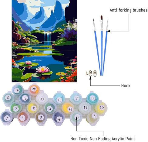 طلاء askkqtx حسب الرقم للبالغين من القماش، طلاء شجرة ملون بالأرقام للبالغين المبتدئين، طلاء ألوان مائية أكريليك للبحيرات حسب الرقم، لوحة زيتية ذاتية الصنع لهدايا ديكور الحائط المنزلي (16 × 20 بوصة). in Kuwait