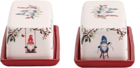 Bico Christmas Gnomes Ceramic Butter Dish with Lid, Butter Keeper for Counter, Kitchen, Dishwasher Safe in Saudi Arabia