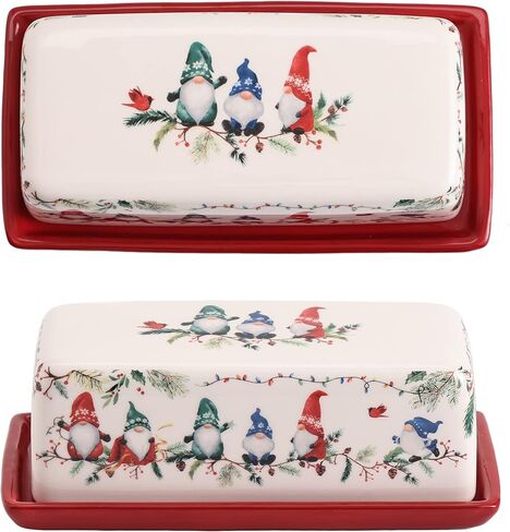 Bico Christmas Gnomes Ceramic Butter Dish with Lid, Butter Keeper for Counter, Kitchen, Dishwasher Safe in Saudi Arabia