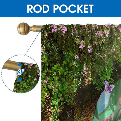 kkh الكرتون حكاية خرافية الغابات تعتيم الستائر لديكور المنزل، الخيال الربيع الفطر قضيب جيب الحرارية معزولة الستائر سواد نافذة لوحات الستار لغرفة المعيشة غرفة نوم ديكور 42 × 63 بوصة in Kuwait