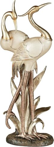منحوتة طاولة معدنية من Touch of Class Pretty Pose Double Crane - عاجي وذهبي ونحاسي - تمثال طائر لغرفة النوم وغرفة المعيشة وغرفة الطعام والمكتب المنزلي - مظهر صدفة كابيز in Saudi Arabia