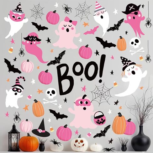 242Pcs Halloween Boo Wall Stickers Ghost Pumpkin Bat Wall Decals Room Mural Stickers for Home Party Favor Supplies, 7.9 x 11.8 Inch, 9 Sheets in Saudi Arabia