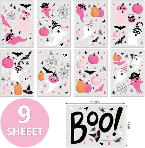 242Pcs Halloween Boo Wall Stickers Ghost Pumpkin Bat Wall Decals Room Mural Stickers for Home Party Favor Supplies, 7.9 x 11.8 Inch, 9 Sheets in Saudi Arabia