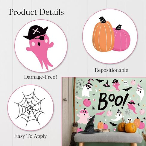 242Pcs Halloween Boo Wall Stickers Ghost Pumpkin Bat Wall Decals Room Mural Stickers for Home Party Favor Supplies, 7.9 x 11.8 Inch, 9 Sheets in Saudi Arabia