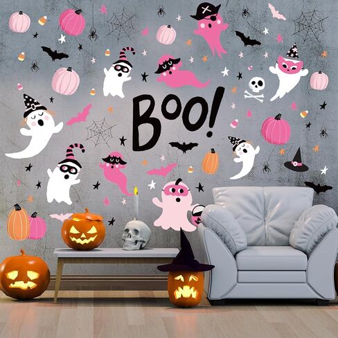 242Pcs Halloween Boo Wall Stickers Ghost Pumpkin Bat Wall Decals Room Mural Stickers for Home Party Favor Supplies, 7.9 x 11.8 Inch, 9 Sheets in Saudi Arabia
