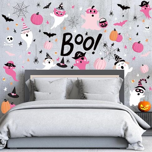 242Pcs Halloween Boo Wall Stickers Ghost Pumpkin Bat Wall Decals Room Mural Stickers for Home Party Favor Supplies, 7.9 x 11.8 Inch, 9 Sheets in Saudi Arabia