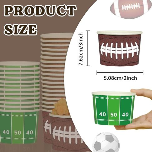 gisgfim Football Party 50Pcs Disposable 9 oz Paper Bowls, Durable Snack Cups for Sports Events, Game Day, Birthday Party Decorations in Saudi Arabia