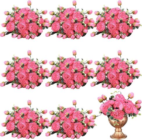 Hoteam 24 Bundles Artificial Peonies Flowers Wedding Faux Flowers Silk Peony Bouquet Bulk Bride Fake Florals Arrangements for Table Centerpieces Wedding ​Party Vase Decor (Light Pink) in Kuwait