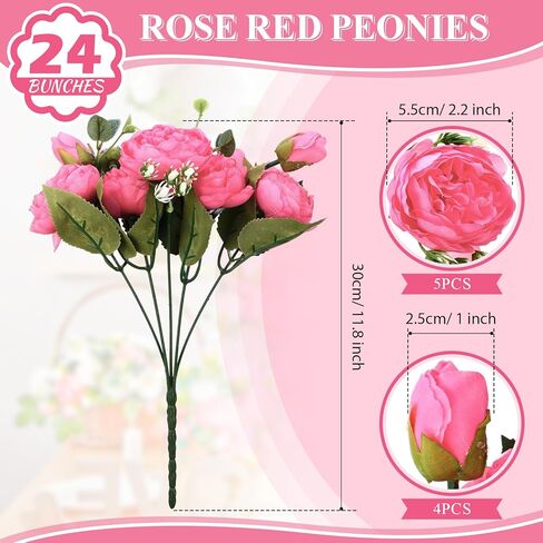 Hoteam 24 Bundles Artificial Peonies Flowers Wedding Faux Flowers Silk Peony Bouquet Bulk Bride Fake Florals Arrangements for Table Centerpieces Wedding ​Party Vase Decor (Light Pink) in Kuwait