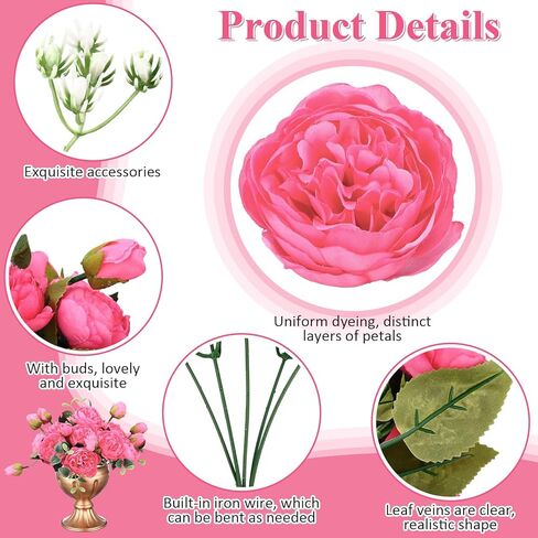 Hoteam 24 Bundles Artificial Peonies Flowers Wedding Faux Flowers Silk Peony Bouquet Bulk Bride Fake Florals Arrangements for Table Centerpieces Wedding ​Party Vase Decor (Light Pink) in Kuwait