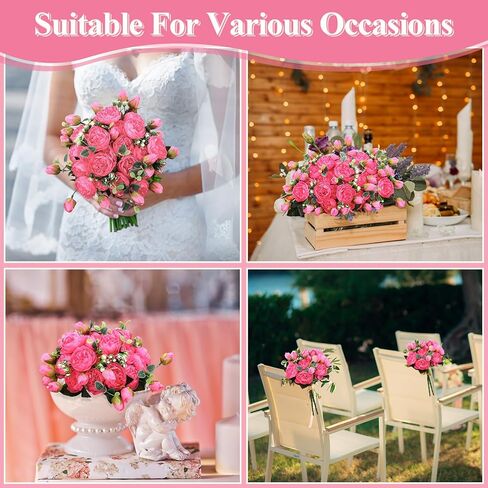 Hoteam 24 Bundles Artificial Peonies Flowers Wedding Faux Flowers Silk Peony Bouquet Bulk Bride Fake Florals Arrangements for Table Centerpieces Wedding ​Party Vase Decor (Light Pink) in Kuwait