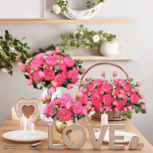 Hoteam 24 Bundles Artificial Peonies Flowers Wedding Faux Flowers Silk Peony Bouquet Bulk Bride Fake Florals Arrangements for Table Centerpieces Wedding ​Party Vase Decor (Light Pink) in Kuwait